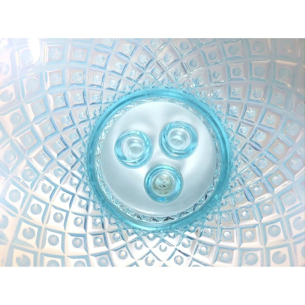 Vintage Fenton Opalescent‎ Aqua Diamond Lace Epergne Centerpiece Vase 3 Horn